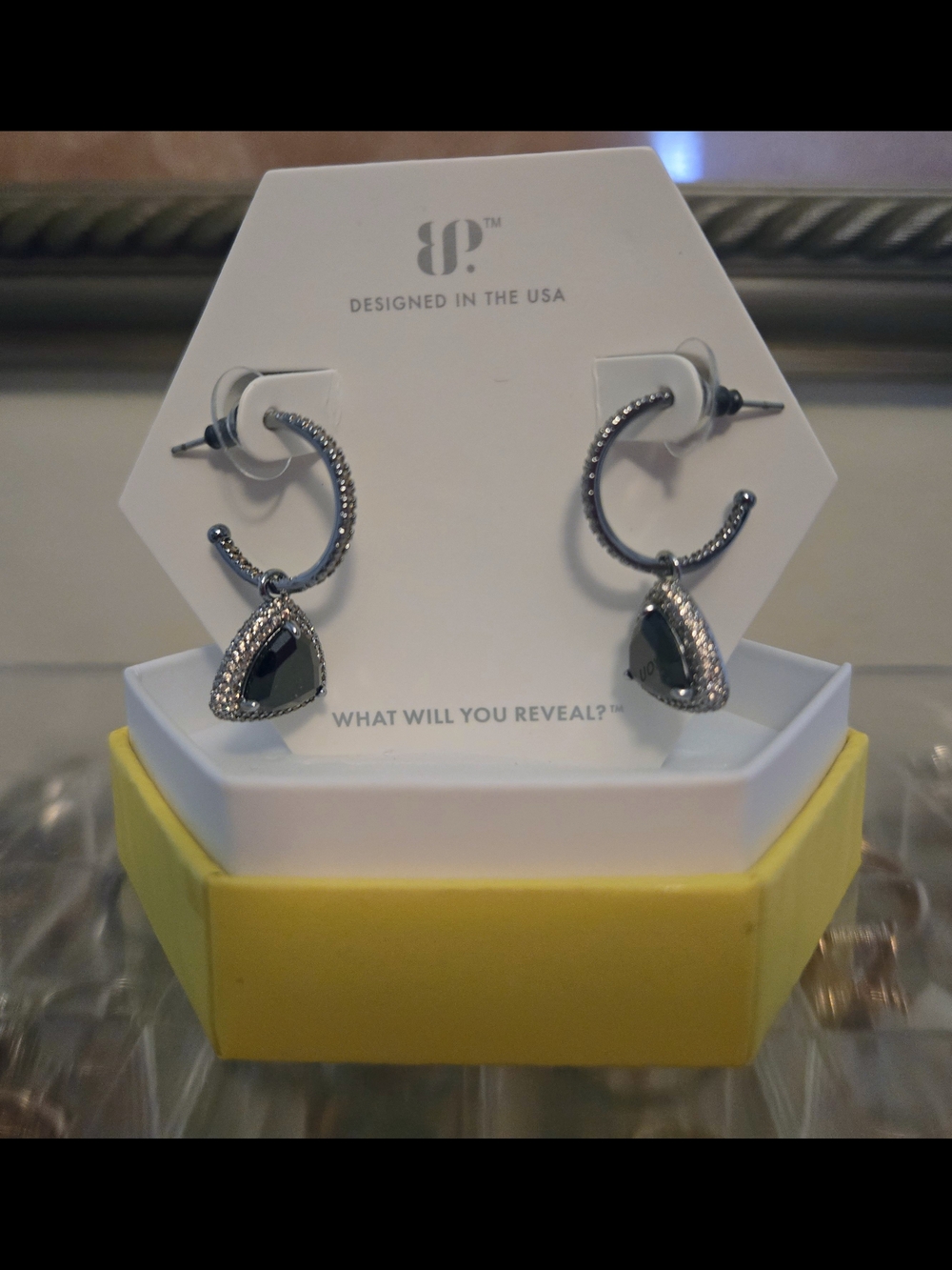 bp Hematite Teardrop Dangle Hoop Earrings - Hematite
